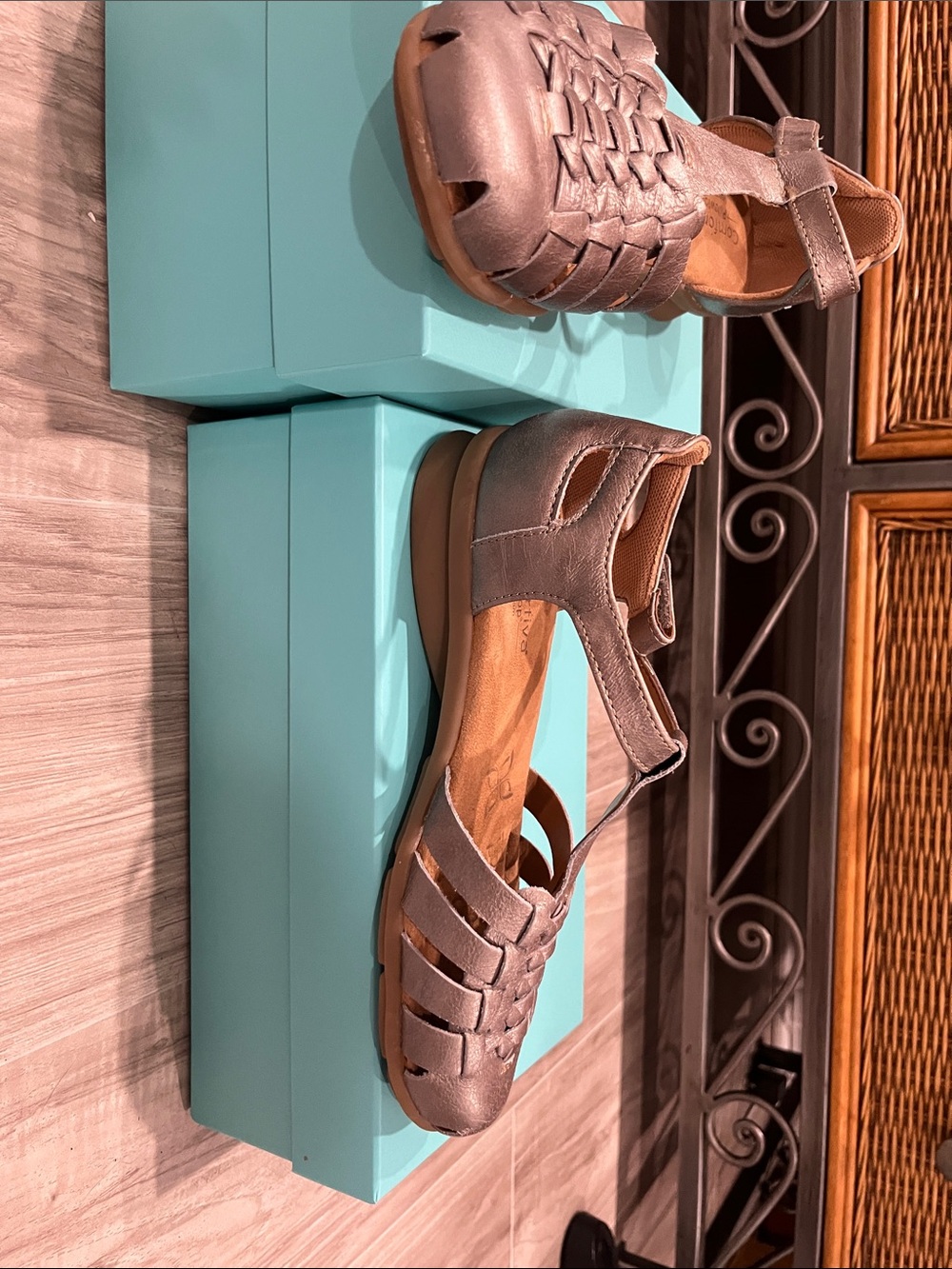 Comfortiva Metallic Pewter Fisherman Sandals